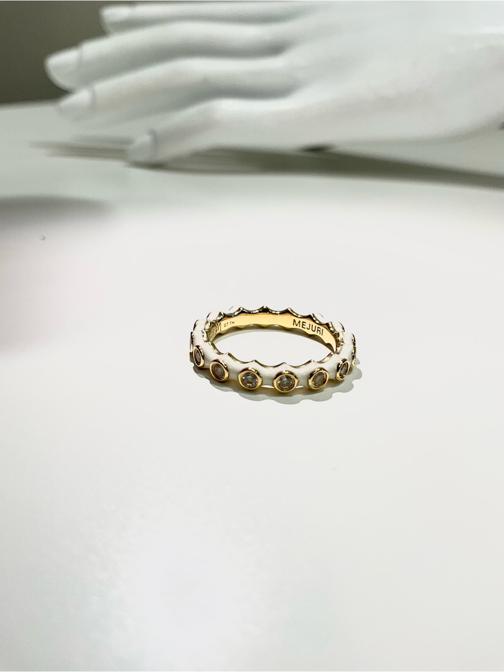 MEJURI 925 Cream Enamel Charlotte Stacker Ring Gold Vermeil Size 5.25” - Picture 6 of 7